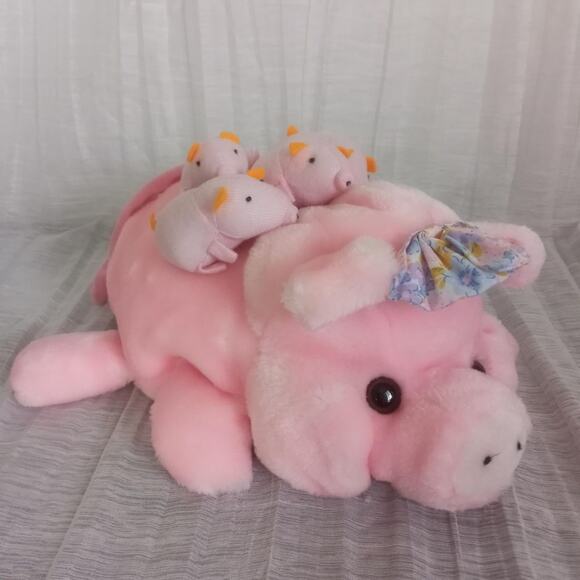 Front Street Bijou Pink Mommy Pig / 4 Piglets Zip Tummy Baby Stuffed Animal - Picture 5 of 6